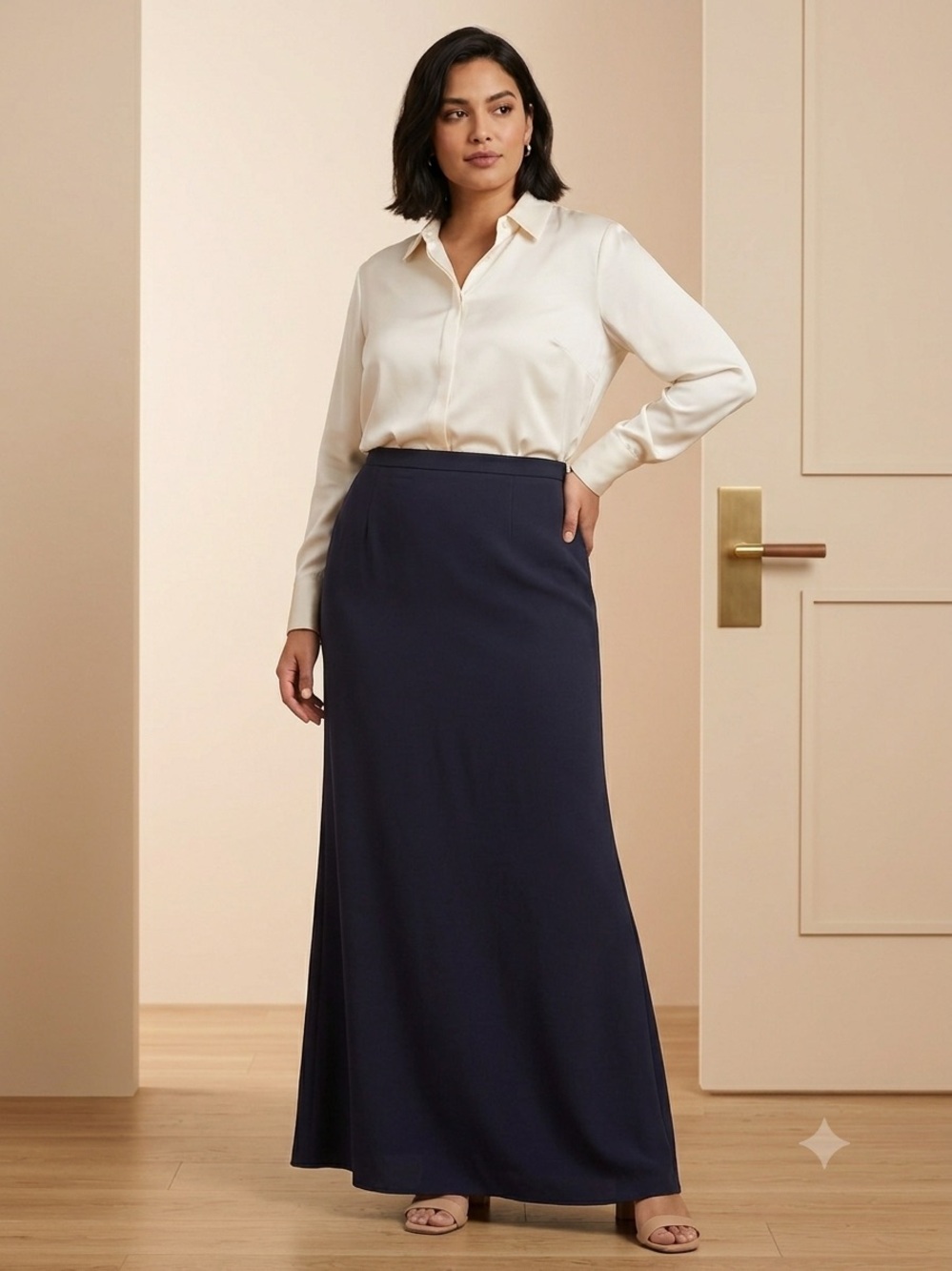 Worthington Navy Maxi Skirt - Streamlined High-Waist Style